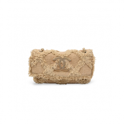 CHANEL MASTER BEIGE TWEED FRINGE NATURE FLAP BAG (26*16*5cm)
